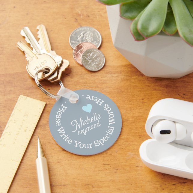 Monogram for Her with Custom Name Dusty Blue Keychain (Desk)