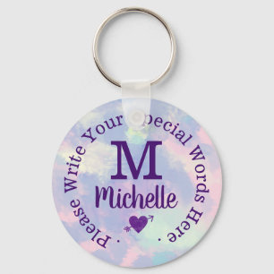Monogram for her with custom text purple keychain