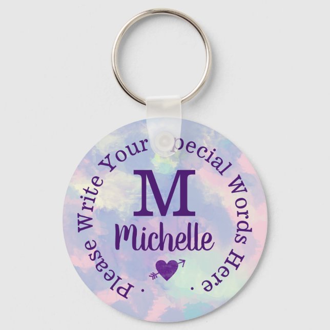Monogram for her with custom text purple keychain (Front)