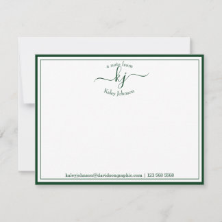 Monogram Forest Green From The Desk Of Note Card