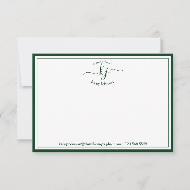 Monogram Forest Green From The Desk Of Note Card (Front)