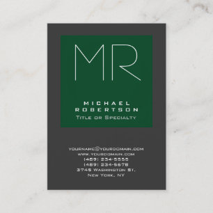 Monogram Forest Green Grey Chubby Business Card