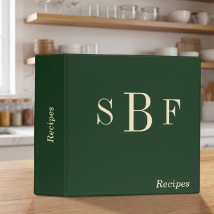 Monogram Forest Green Recipe Boho Moody Kitchen Binder