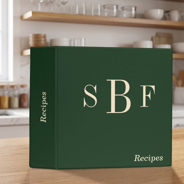 Monogram Forest Green Recipe Boho Moody Kitchen Binder (Monogram Forest Green Recipe Boho Moody Kitchen 3 Ring Binder)