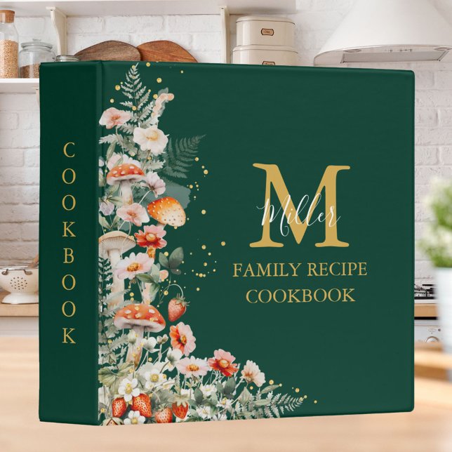 Monogram Forest Mushroom Floral Recipe Cookbook Binder (In situ)
