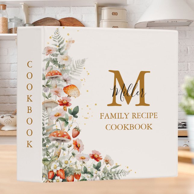 Monogram Forest Mushroom Floral Recipe Cookbook Binder (In situ)