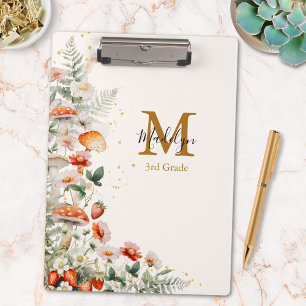 Monogram Forest Mushrooms Flowers Floral botanical Clipboard