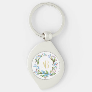 Monogram Forget-Me-Not Wreath Blue Flowers Cute Keychain