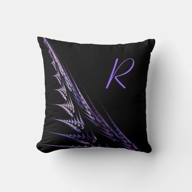 Monogram Fractal Flame Pattern Throw Pillow (Front)
