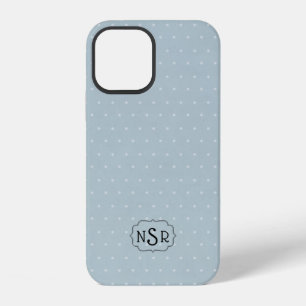 Monogram Frame on Pale Blue and Polka Dot iPhone 12 Case