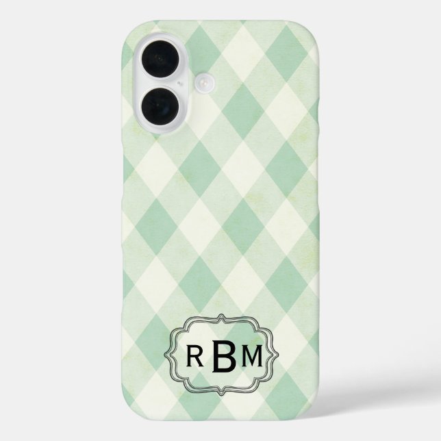 Monogram Framed on Green and White Gingham Pattern Case-Mate iPhone Case (Back)