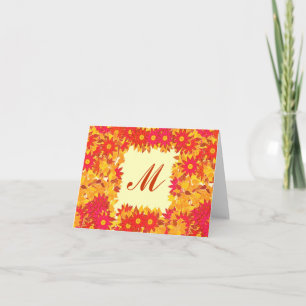 Monogram framed with flowers - red and gold note card