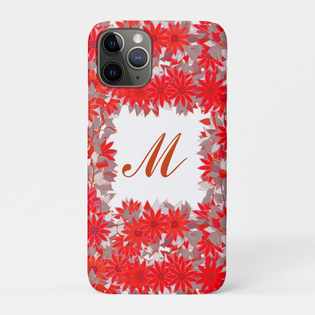 Monogram framed with flowers - red and grey Case-Mate iPhone case (Back)