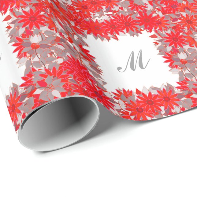 Monogram framed with flowers - red and grey wrapping paper (Roll Corner)