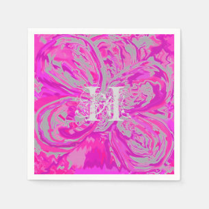 Monogram Fuchsia Pink Cocktail Paper Napkins
