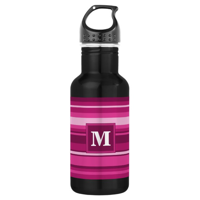 Monogram fuchsia stripes 532 ml water bottle (Front)