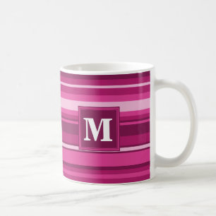 Monogram fuchsia stripes coffee mug