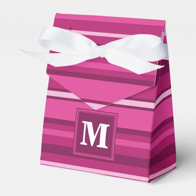 Monogram fuchsia stripes favor box (Front Side)