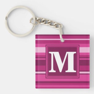 Monogram fuchsia stripes keychain