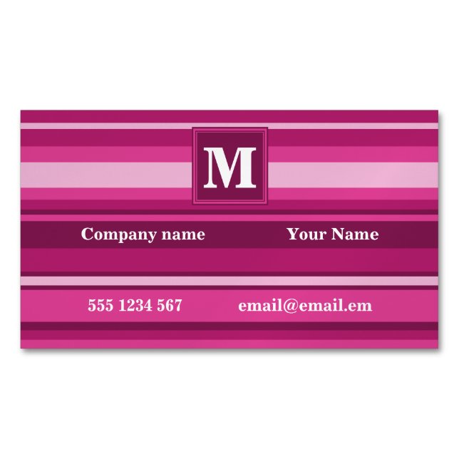 Monogram fuchsia stripes 	Magnetic business card (Front)