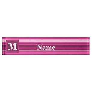 Monogram fuchsia stripes nameplate