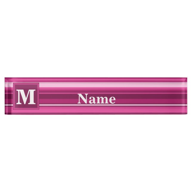 Monogram fuchsia stripes nameplate (Front)