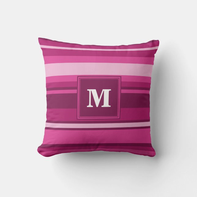 Monogram fuchsia stripes throw pillow (Front)
