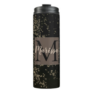 Monogram Fun Gold Confetti on Brown Thermal Tumbler