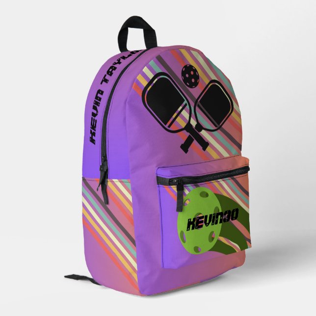 Monogram fun gradient and stripes Pickleball Printed Backpack (Back Corner Left)