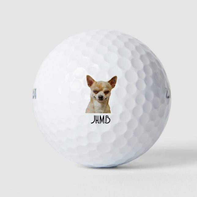 Monogram Fun Winking Chihuahua Dog Humor Golf Balls (Front)