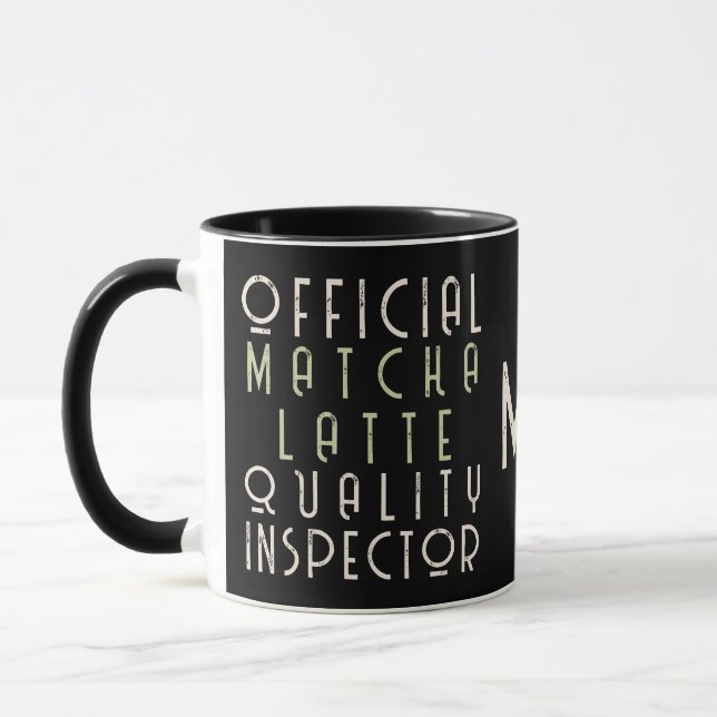 Monogram Funny Black Green Matcha Latte Enthusiast Mug (Left)