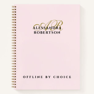 Monogram Funny Inspirational Pastel Pink Gold Chic Notebook