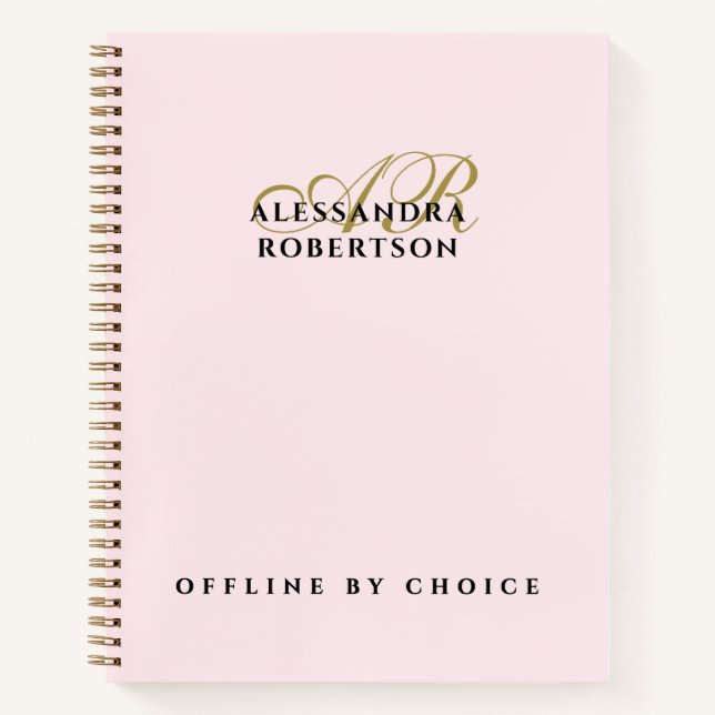 Monogram Funny Inspirational Pastel Pink Gold Chic Notebook (Front)