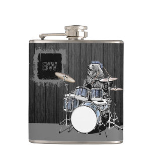 Monogram Funny Punk Rock Drummer Bear Musician Hip Flask
