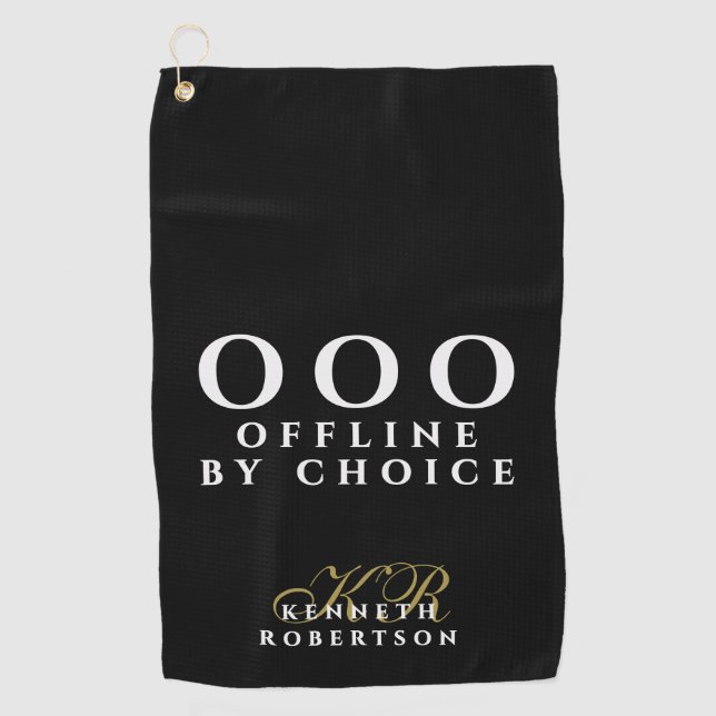 Monogram Funny Simple OOO Black White Gold Men  Golf Towel (Front)