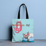 Monogram Funny Whimsical Cats Trendy Modern Tote Bag<br><div class="desc">This modern design features two whimsical cats with a personalized monogram #tote #totebags #bags #monogram #personalizedgifts</div>