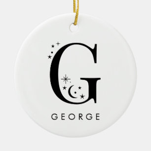Monogram G Celestial Name  Ceramic Ornament
