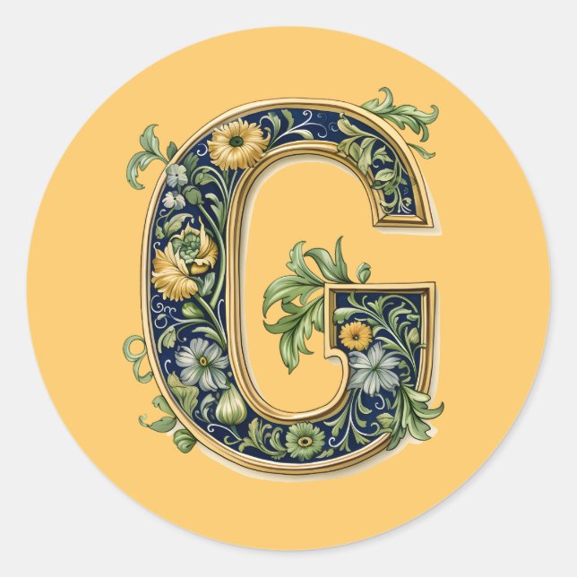 Monogram G flowered AI-generated Classic Round Sticker (Front)