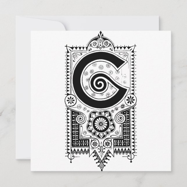 Monogram G Initial Black and White Floral Pattern (Front)