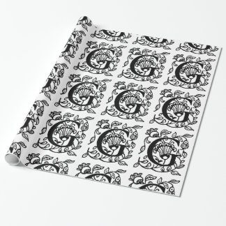 Monogram G Initial Black and White Floral Pattern Wrapping Paper