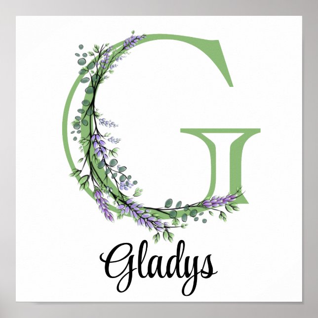 Monogram G Lavender Eucalyptus nursery  Poster (Front)