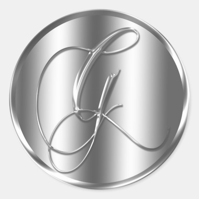 Monogram G Silver Colour Wedding Invitation Holida Classic Round Sticker (Front)