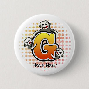 Monogram G Sock Monkey  2 Inch Round Button