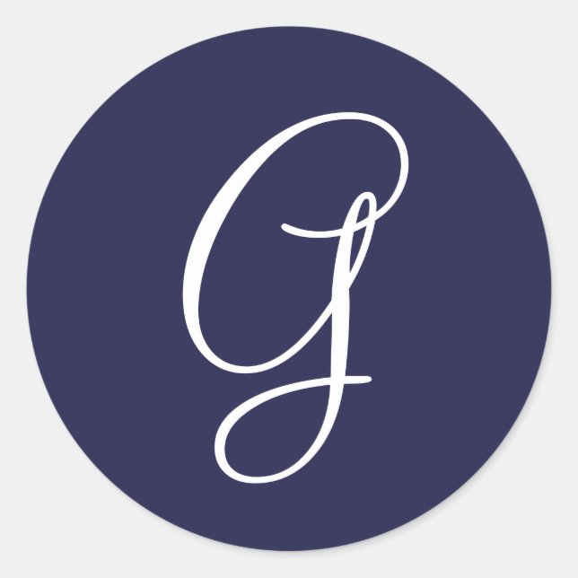 Monogram G, White on Navy Blue,  Classic Round Sticker (Front)