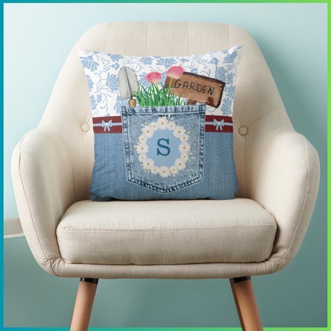 Monogram Garden Spring Decorative Throw Pillow (Monogram Garden Spring Decorative Pillow)
