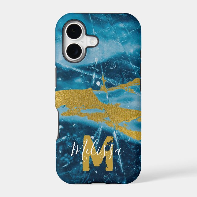 Monogram Geode Agate Gemstone Blue and Gold (Back)