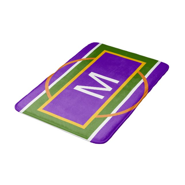 Monogram Geometric Bright Purple Yellow  Orange   Bath Mat (Angled)