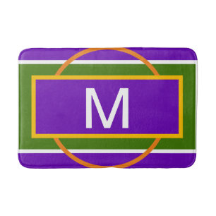 Monogram Geometric Bright Purple Yellow  Orange   Bath Mat