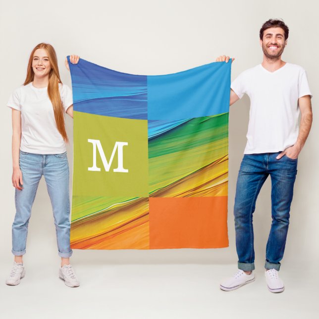 Monogram geometric colourful design fleece blanket (In Situ)