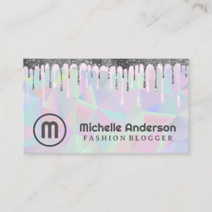 Monogram   Geometric Holographic   Glitter Drip Business Card
